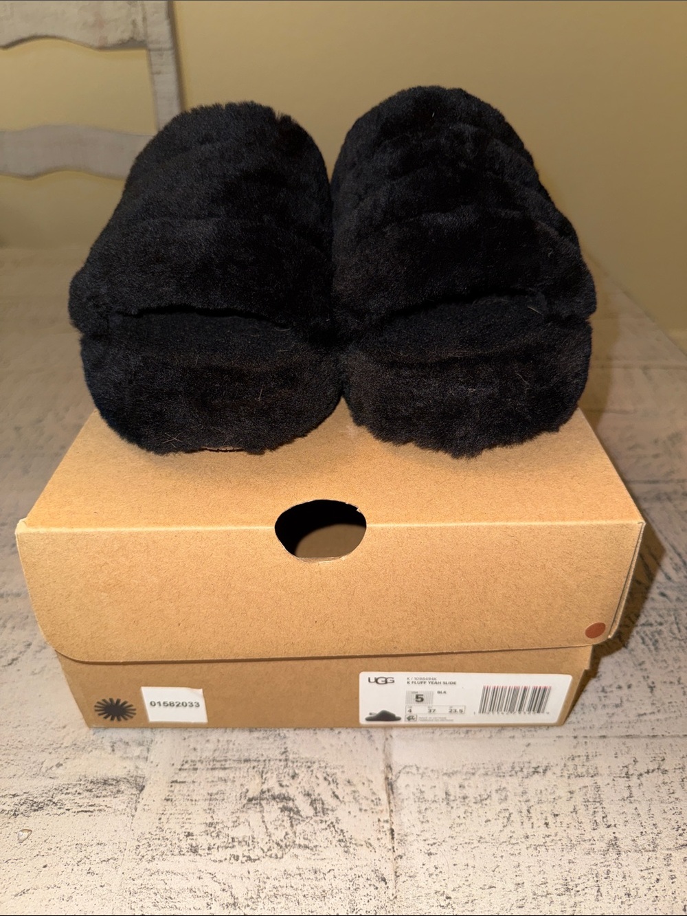 UGG Black Fluff Slide Slippers